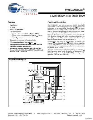 CY62148BNLL-70SI Datasheet PDF Cypress Semiconductor