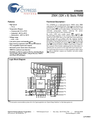 CY62256L-70SNI Datasheet PDF Cypress Semiconductor