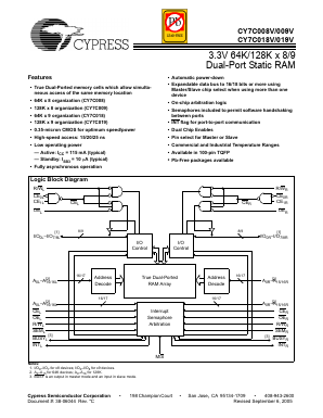 CY7C008V-20 Datasheet PDF Cypress Semiconductor