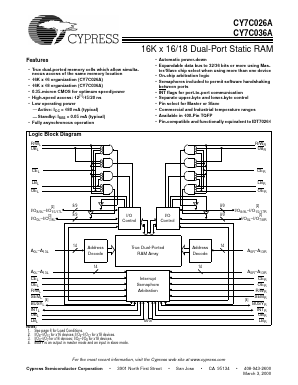 CY7C026A-20AC Datasheet PDF Cypress Semiconductor