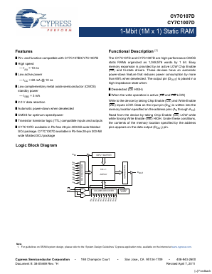 CY7C107D-10VXI Datasheet PDF Cypress Semiconductor