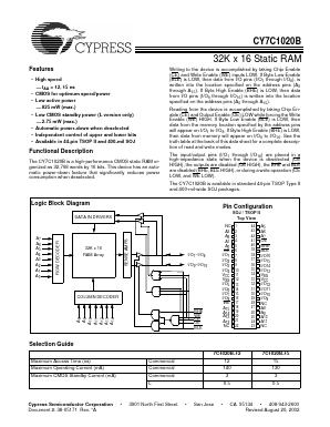 7C1020B-15 Datasheet PDF Cypress Semiconductor