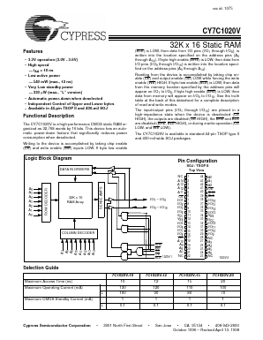 CY7C1020V Datasheet PDF Cypress Semiconductor
