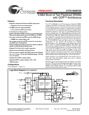 CY7C1302DV25 Datasheet PDF Cypress Semiconductor