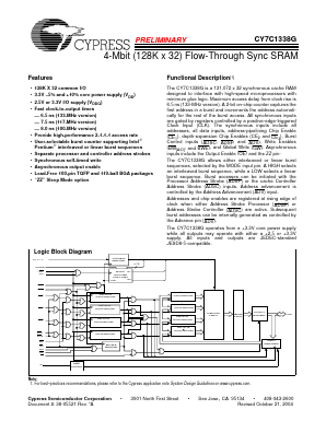 CY7C1338G-117BGXI Datasheet PDF Cypress Semiconductor