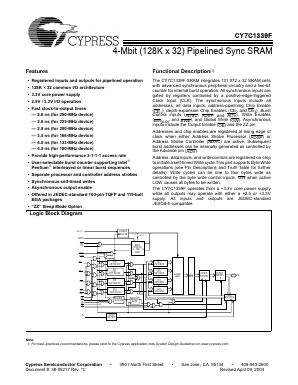 CY7C1339F-100BGC Datasheet PDF Cypress Semiconductor