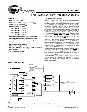 CY7C1345F-117BGI Datasheet PDF Cypress Semiconductor