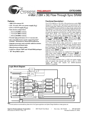 CY7C1345G-117BGI Datasheet PDF Cypress Semiconductor