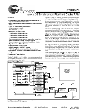 CY7C1347B-133 Datasheet PDF Cypress Semiconductor