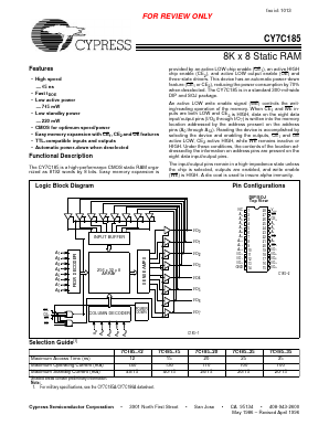 CY7C185-25ZC Datasheet PDF Cypress Semiconductor