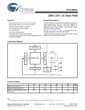 CY7C199CN-12VI Datasheet PDF Cypress Semiconductor