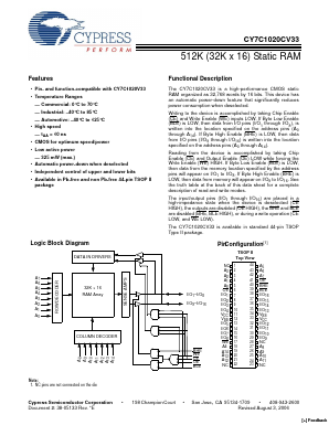CY7C1020CV33 Datasheet PDF Cypress Semiconductor