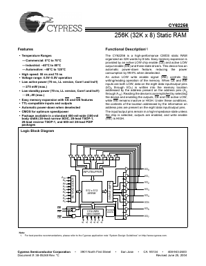 CY62256LL-70SNI Datasheet PDF Cypress Semiconductor