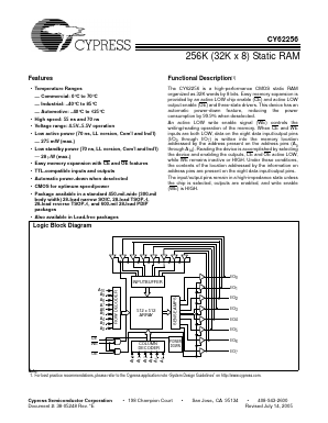 CY62256LL-55ZI Datasheet PDF Cypress Semiconductor