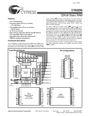CY62256L-70ZI Datasheet PDF Cypress Semiconductor
