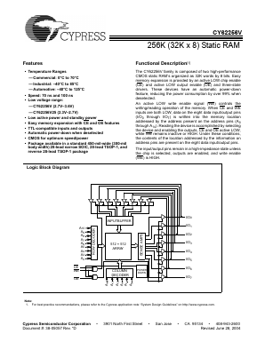 CY62256V Datasheet PDF Cypress Semiconductor