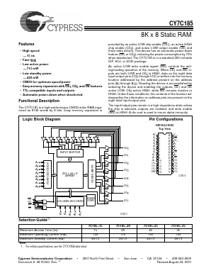 CY7C185-35PC Datasheet PDF Cypress Semiconductor