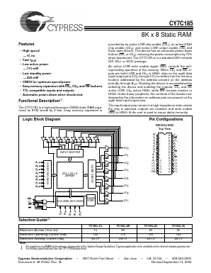 CY7C185-15VCT Datasheet PDF Cypress Semiconductor