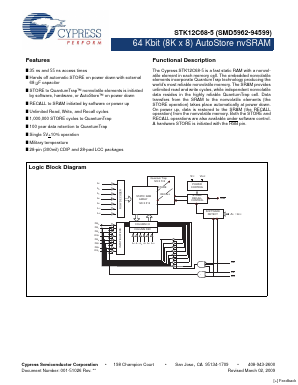 STK12C68-5C55M Datasheet PDF Cypress Semiconductor