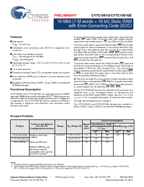 CY7C1061G30-10BVXI Datasheet PDF Cypress Semiconductor