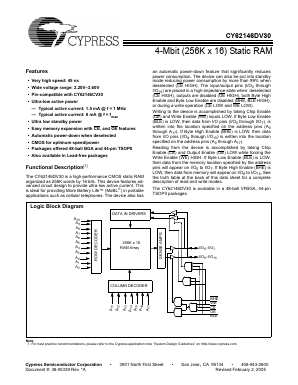 CY62146DV30-55 Datasheet PDF Cypress Semiconductor