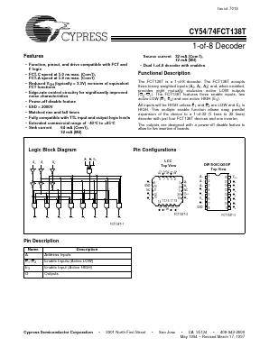 CY74FCT138CTQC Datasheet PDF Cypress Semiconductor