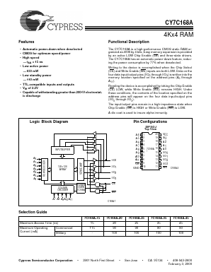 CY7C168A-15 Datasheet PDF Cypress Semiconductor