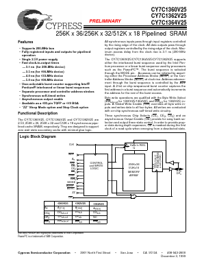CY7C1360V25 Datasheet PDF Cypress Semiconductor