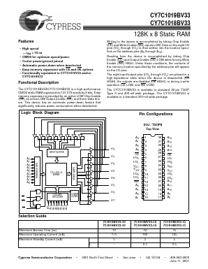 CY7C1018BV33-15 Datasheet PDF Cypress Semiconductor
