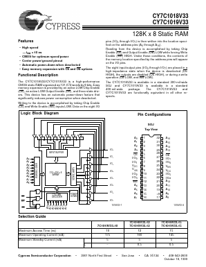 CY7C1018V33-12 Datasheet PDF Cypress Semiconductor
