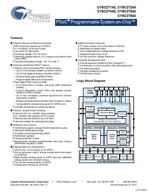 CY8C27643-24PVXI Datasheet PDF Cypress Semiconductor