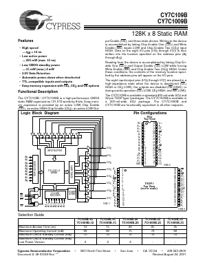 CY7C109B-15ZI Datasheet PDF Cypress Semiconductor