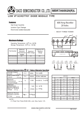 MBRTA60020L Datasheet PDF DACO SEMICONDUCTOR CO.,LTD.