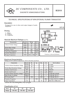 BC818 Datasheet PDF DC COMPONENTS
