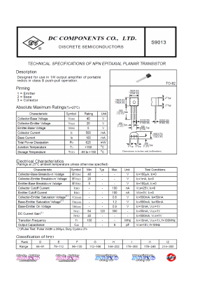 S9013 Datasheet PDF DC COMPONENTS