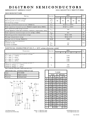 MBR2080CT Datasheet PDF Digitron Semiconductors