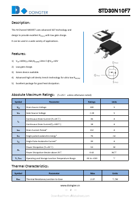 STD30N10F7 Datasheet PDF SHENZHEN DOINGTER SEMICONDUCTOR CO., LTD.