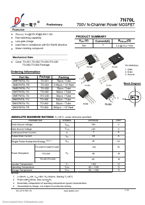 DMF7N70L-TU Datasheet PDF DIYI Electronic Technology Co., Ltd.