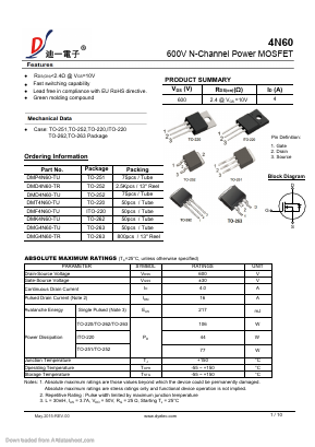 4N60 Datasheet PDF DIYI Electronic Technology Co., Ltd.