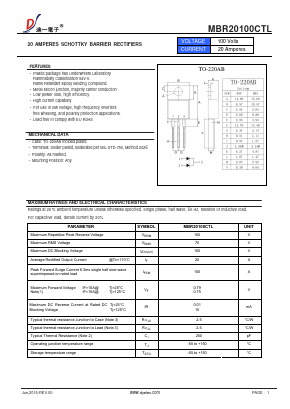 MBR20100CTL Datasheet PDF DIYI Electronic Technology Co., Ltd.