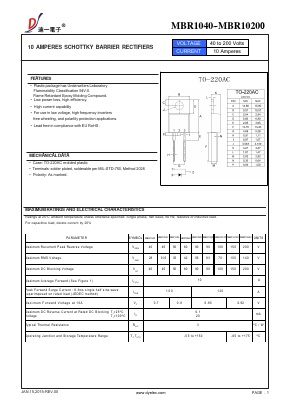 MBR10100 Datasheet PDF DIYI Electronic Technology Co., Ltd.