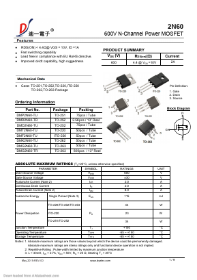 DMF2N60-TU Datasheet PDF DIYI Electronic Technology Co., Ltd.
