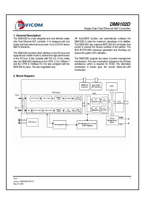 DM9102DE Datasheet PDF Davicom Semiconductor, Inc.