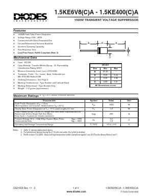 1.5KE250C Datasheet PDF Diodes Incorporated.