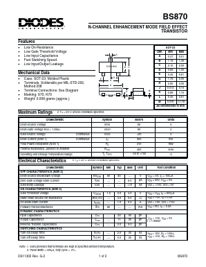 BS870 Datasheet PDF Diodes Incorporated.