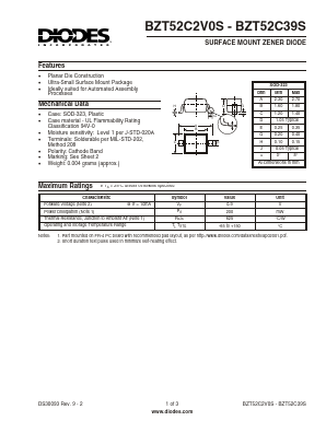BZT52C2V4S-7 Datasheet PDF Diodes Incorporated.