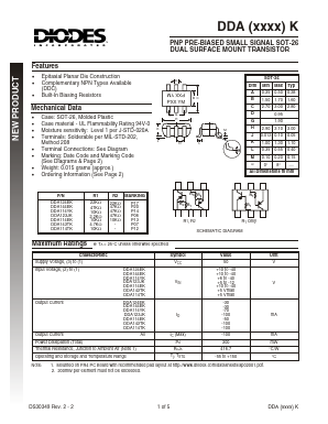 DDA114YK Datasheet PDF Diodes Incorporated.