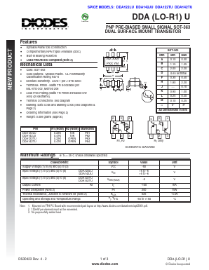 DDA122TU Datasheet PDF Diodes Incorporated.