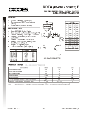 DDTA124TE-7 Datasheet PDF Diodes Incorporated.