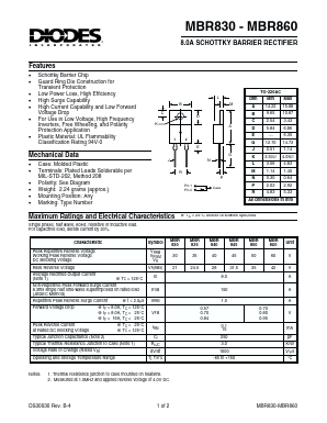 MBR830 Datasheet PDF Diodes Incorporated.